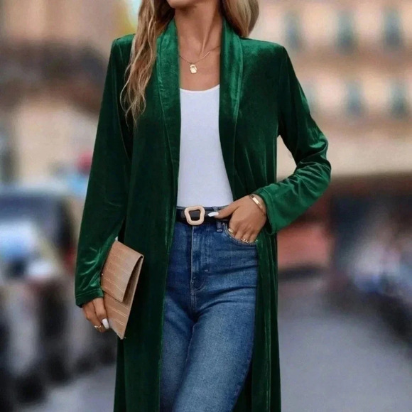 Shawl Collar Open Front Velvet Coat - Picture 4 of 5